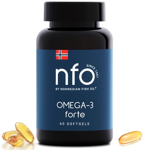 NFO OMEGA 3 FORTE [60 Kapseln] Hochdosiertes Fischöl mit hoher EPA und DHA Konzentration in Form von Ethylestern mit Vitamin E in Fischgelatine, Natural Komplex aus Wildfisch, Hergestellt in Norwegen