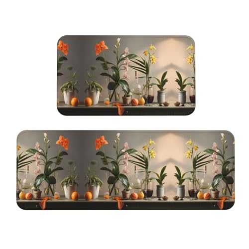 WBQLSL florid bedruckte Polstermatte - 2-teiliges Set, multifunktionale Matte für Küche, Bad und Schlafzimmer