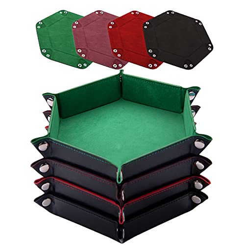 SIQUK 4 Stück Würfelbretter Leder und Samt Würfelteller, 4 Farbe Würfeltablett Hexagon Würfelteller Leder Würfelbretter für RPG DND Dragons Würfel Gaming (Kaffee, Grün, Rot und Schwarz)