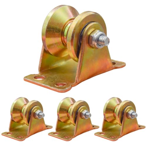Hocansen 4 Stück Umlenkrollen für Seile V-Nut-Rollenrad Stahl Lenkrollen Schwerlastrollen Flaschenzüge Tragkraft 210kg für Industriemaschinen, Rolltore, Invertierte (V-HL)