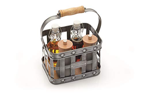 KitchenCraft Industrieküche Metallkorb mit Holzgriff, geflochtener verzinkter Stahl und Mangoholz, 23 x 15,5 x 28cm, 1 Korb, Metallic/Braun