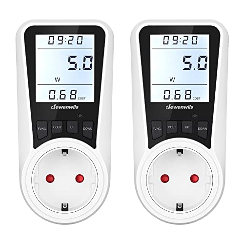 DEWENWILS 2PACK Stromzähler für Steckdose, Strommessgerät 7 Modi，Stromverbrauchsmesser mit LCD-Bildschirm Hintergrundbeleuchtung, Stromverbrauch Messgerät mit Überlastschutz 3680W