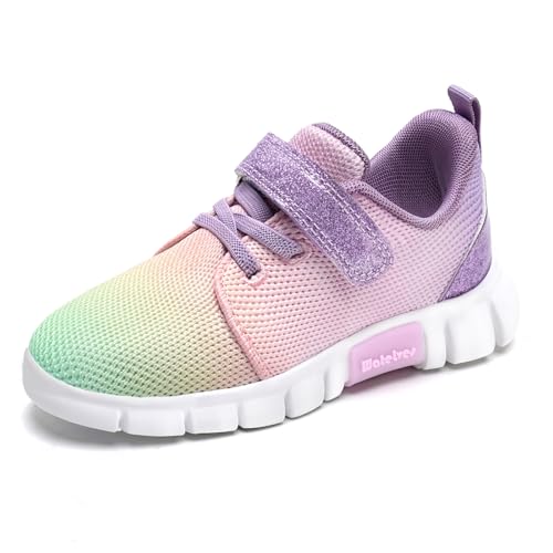 WateLves Mädchen Turnschuhe Kinder Sportschuhe Laufschuhe Hallenschuhe Klettverschluss Sneakers für Jugendliche (Regenbogenverlauf 33