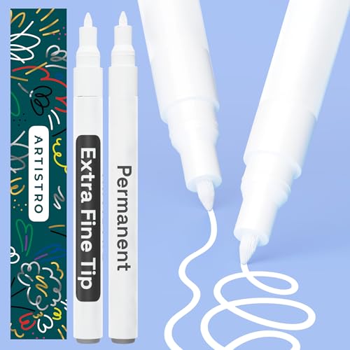 Artistro Permanent Marker Weiß - 2 Stück Acrylstifte Weiß - Wasserfest Filzstift mit 0,7 mm Spitze, Schnell Trocknender Glanzlackmarker für Textil, Keramik, Glas, Holz, Metall, Karton
