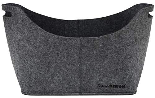 DuneDesign Ovaler Filzkorb für Kaminholz - XL Filztasche bis 15kg - Kaminholzkorb Katzenkorb Grau