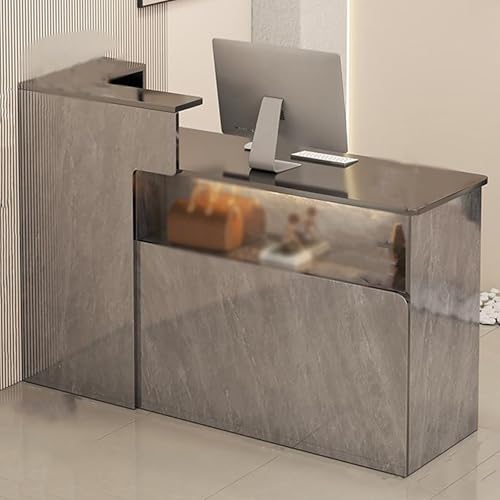 MESCXTY Rezeption mit abschließbaren Schubladen, Büro-Computer-Rezeption aus Holz mit Schrank, Rezeptionstheke zum Bezahlen, für Salon-Lobby, Büro, Zuhause(120cm(47inch), Gray1)