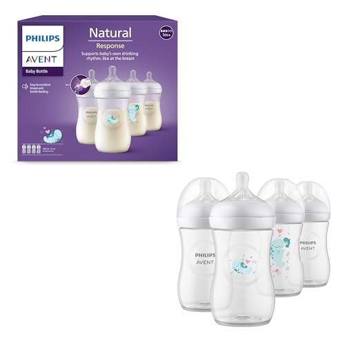 Philips Avent Natural Response Geschenkset für Babys: 4 Natural Response Babyfläschchen (260 ml) mit T3 Saugern (ab 1 Monat), SCY903/61