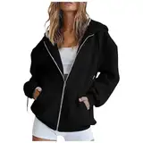 Hoodie Damen, Sweatjacke Damen 2024 Oversize Sweatshirt Jacke Mit Kapuze Baumwoll Zipper Hoodie Kapuzenjacke Langarm Sweatshirt Sport Style Casual Kapuzenpullover Mit Reißverschluss