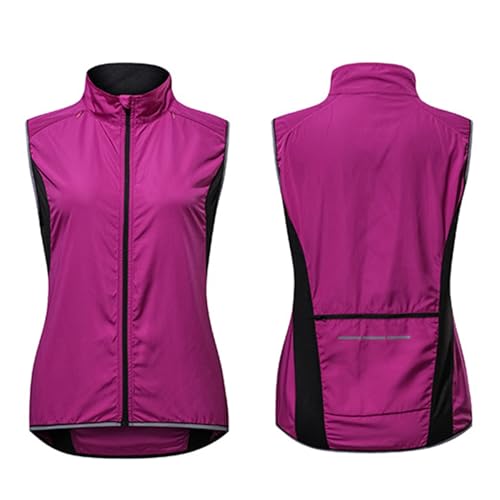 MODRYER 12 Pack Damen Reflektierend Fahrradweste Leicht Winddicht Laufweste Wasserdicht Atmungsaktiv MTB Warnweste Fahrrad Ärmellose Jacke Thermo Funktions Radweste,Purple-M
