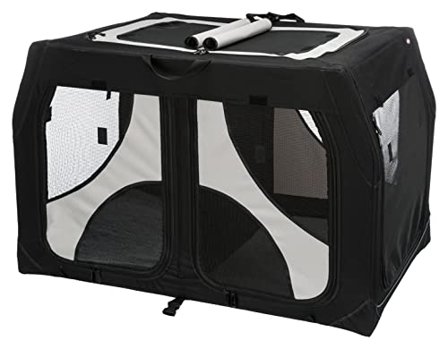 TRIXIE Hundebox Vario Double - 91 x 60 x 61/57 cm - stabiler Metallrahmen - an 4 Seiten zu öffnen - Stoßstangenschutz - inklusive Tragetasche - Liegematte in Lammfell-Optik - 39725