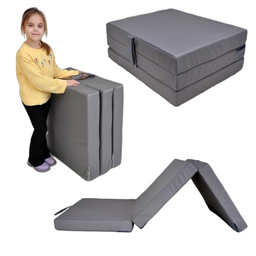 Faltmatratze, Wasserfeste Faltbar Matratze, Klappmatratze 3-teilige, Campingmatratze, Gästematratze, Bodenmatratze, Schlafmatratze, Reisematratze (Grau 80x200x10)