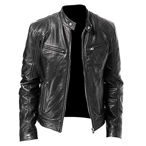 Lederjacken Für Herren, Bomberjacke Herren Motorrad Jacke Leather Jacket Schwarz Ledermantel Bikerjacke 50er Jahre Outfit Grease Jacke Lederjacke