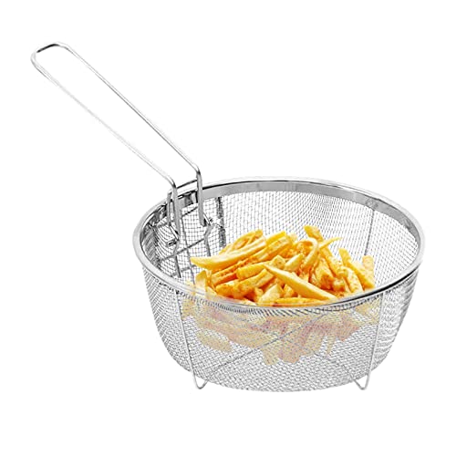 CHAODI Runder Fritteusenkorb - Frittierkorb für Topf Edelstahlsieb für Pommes, Zwiebelringe und Chicken Wings - Home Zubehör Feindkochen