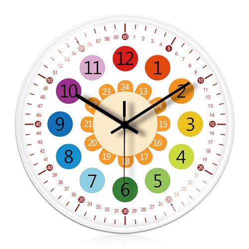 Kinder Wanduhr Ohne Tickgeräusche: 20cm Lernuhr für Mädchen und Jungen - Kinderzimmeruhr für Kinderzimmer, Küche, Wohnzimmer, Schlafzimmer, Büro, Weiß