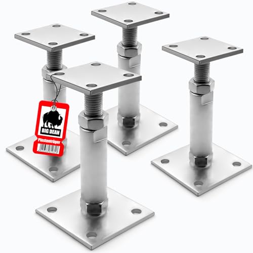 BigDean 4 Stück Pfostenträger höhenverstellbar Höhe 150 – 190mm – verzinkt & zum Aufschrauben