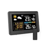 Wetterstation Funk mit Außensensor Nur mit Netzbetrieb, DCF Funkuhr Weather Station Digital Funkuhr Innen und Außen Thermometer Hygrometer mit Wettervorhersage, Funkthermometer Atmosphärendruck