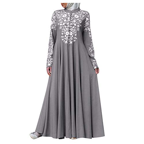 Generisch 2025 Kaftan Islamische Frauen Abaya Maxi Spitze Kleidung Kleidung Nähte muslimisch arabische Frauenkleid Strandkleid Damen Blau (Grey, L)