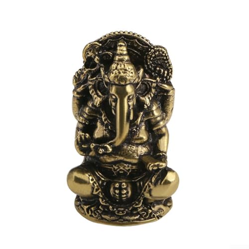 Thailändischer Elefant aus massivem Messing, handgefertigt, Symbol für Reichtum und Wohlstand, 6 x 6 x 5 cm, für Zuhause, Büro oder heilige Raumdekoration (gelb)