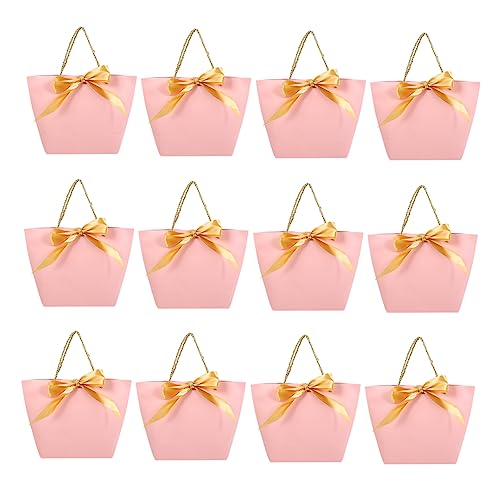 PACKOVE 12 Stück Geschenktüten mit Schleifen Design Umweltfreundliche Papiertüten für Einkaufstaschen für Boutiquen Kleidung und Langlebig und Geräumig