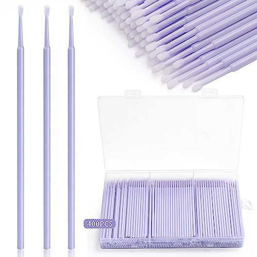 JASSINS Mikro-Applikator-Pinsel, Mikrotupfer für Wimpernverlängerungen, Einweg-Mascara-Tupfer, 2 mm, zum Reinigen und Auftragen von Make-up (Hellviolett), 400 Stück
