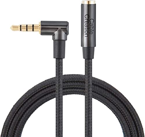CableCreation Audio Verlängerung 50cm, 3,5mm TRRS-Audio-Stereokabel(Stecker auf Buchse), Rechtwinkliges HiFi-Zusatzkabel mit versilbertem Kupfer, 24K vergoldet (mikrofonkompatibel), 50cm
