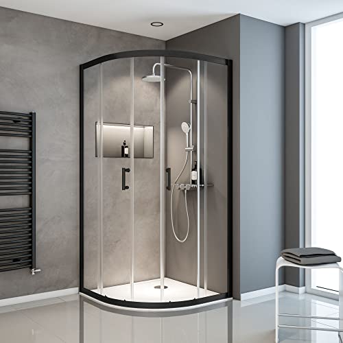 Schulte Sunny Runddusche, 90 x 90 x 190 cm, 5 mm Sicherheitsglas klar hell, Mattschwarz, Duschkabine zur Montage auf Duschwanne und Fliesen, EP395618 68 50