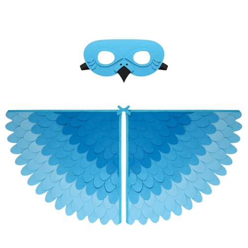 Proumhang 2 Stück Kinder Vogelflügel Kostüm für Alter von 3~8 Jahren,Vogeleule und Pfau Maske Eule verkleiden Sich,Jungen Mädchen Filzaugen Maske und Flügel Set,Halloween Buntes Kostüm,Stil 23