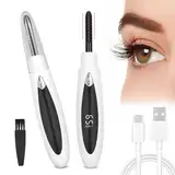 Kayuneed Elektrische Wimpernzange, Beheizbar, USB-C Wiederaufladbar, Gummi Wimpernbürste mit 3 Temperaturmodi, 15s Aufheizen Anti-Verbrennung, Eyelash Curler 24 H Long Lasting, Weiß