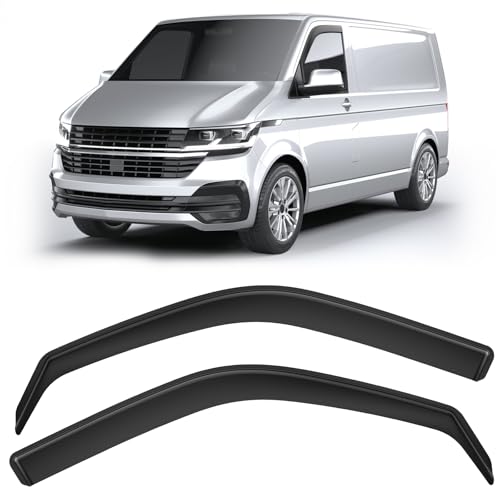 GEARMONSTER Windabweiser kompatibel mit Volkswagen T5 2003-2015 & T6 ab 2016 Autofenster Regenschutz Regenabweiser Integrierte Deflektoren Integrierter Windabweiser, 2 Stück, Schwarz