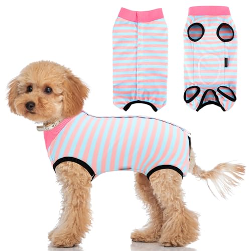 patinadrift Hundebody Nach Op Hunde Body Operation Hündin Rüde Hundebody Wundschutz Erholungsanzug für Hund Body Kastration Hund nach der Operation Kegel-Alternative(Rosa Blau,S)