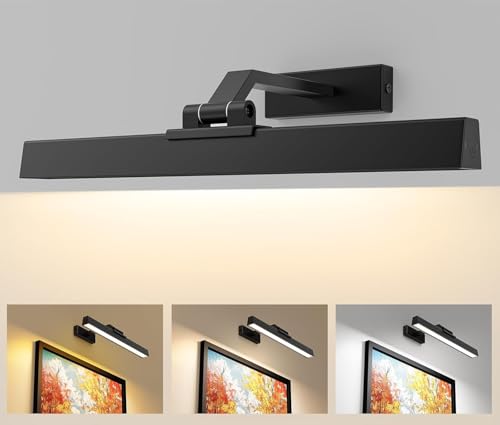 AIBOO Kabellose Bilderleuchte LED Aufladbare Bild Licht mit Fernbedienung batteriebetrieben,40cm Bildbeleuchtung Kabellos 5000mAh Akku Wandleuchte Innen,Bilderlampe Dart Beleuchtung Dimmable Schwarz