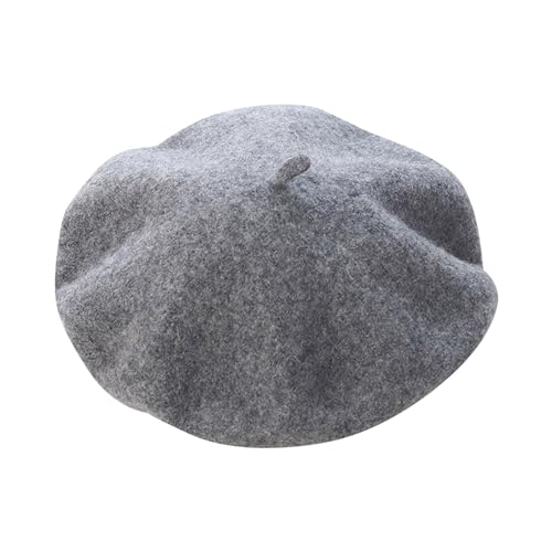 Französischer Hut aus Leder, für Damen, Herbst und Winter, modisch, lässig, Wolle, gestrickt, Barrette-Mütze für Mädchen, grau, Einheitsgröße