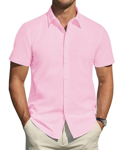 J.VER Herren Hemd Kurzarm Wasserdicht Freizeithemd Business Hemden Urlauber Outdoor Trekking Tshirt,Rosa,M