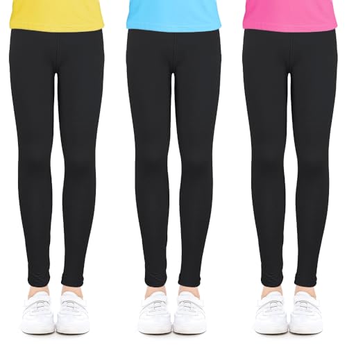 OioTuyi 3er-Pack Schwarze Leggings für Mädchen (Größe 140-146), Sportleggings, Jeggings, Bequem und Stretch, Ideal für Schule und Freizeit