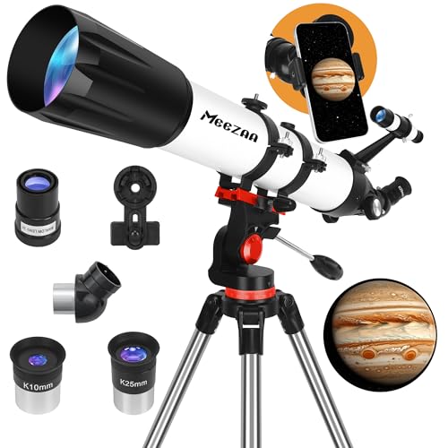 MEEZAA Teleskop, Teleskope für Erwachsene Astronomie Profi, 90mm Blende 800mm AZ Mount Refraktor Teleskop für Kinder und Anfänger, Teleskope Astronomisches zur Beobachtung von Mond und Planeten