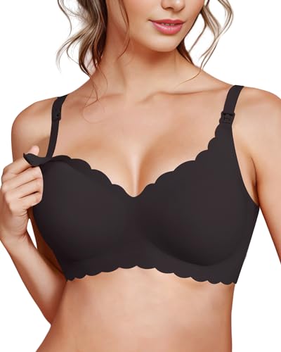 As Fairy Still-BHS zum Stillen, kabelloser Schwangerschafts-Schlaf-Bralette mit Spitze und Blumenmuster für Frauen (Schwarz XL)