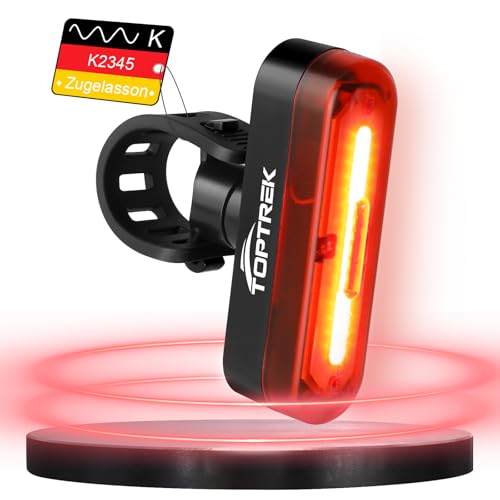 toptrek Rücklicht Fahrrad Sichtweite 200 Metern | Bike Rear Light Led StVZO Zugelassenes | Fahrrad Rücklicht USB-C Aufladbar Batterie | Fahrradlicht Hinten IPX5 Wasserdicht für Rennrad, MTB, E-Bike