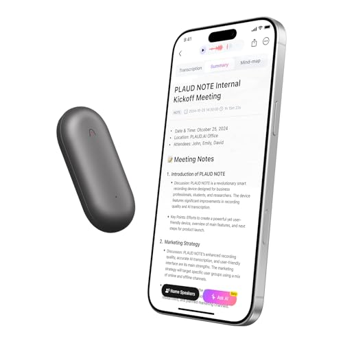 KI-Sprachrekorder, PLAUD NotePin Sprachrekorder, App-Steuerung, KI-Notizgerät, KI-Transkription & Zusammenfassung, 112 Sprachen, 64GB Speicher, Audiorekorder für Vorlesungen, Meetings, Kosmisches Grau