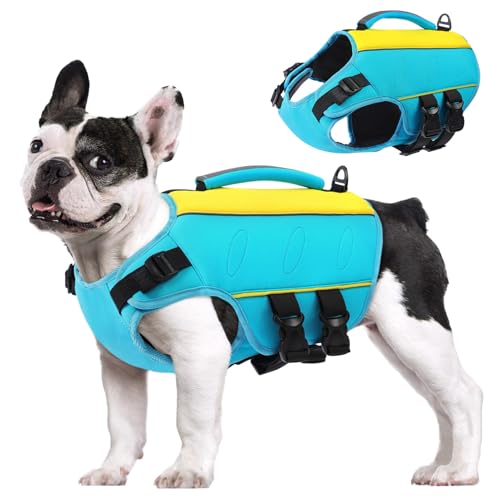 AOFITEE Ripstop Hunde Rettungsweste für Kleine Mittel Große Hunde, Reflektierend Schwimmweste Hund für Schwimmen Bootfahren, Einstellbar Hundeschwimmwestemit Rettungsgriff und überragendem Auftrieb