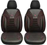 BREMER SITZBEZÜGE Maß Auto Schonbezüge kompatibel mit Isuzu D-Max 1 Fahrer & Beifahrer Set ab 2007-2012 / Auto Schonbezug Velour Kunstleder Set 2er Pack in Schwarz/Rote Naht (PS802)