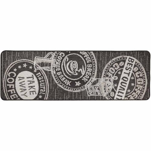 Knutzen Wohnen Küchenläufer 60x180 cm Coffee Anthrazit - Küchenteppich - rutschfest und waschbar - Fußwärmende Designmatte - Sisaloptik - Stilvoller Läufer für Küche, Flur und Wohnraum