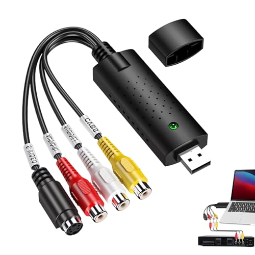 VHS auf Digital-Konverter, Video Grabber USB 2.0, Videoaufnahmekarte Audio Hi8 VHS auf DVD mit RCA/S-Video-Anschlüssen, kompatibel mit Windows XP/7/8/10 und Mac für Videokassette, PC, DVD