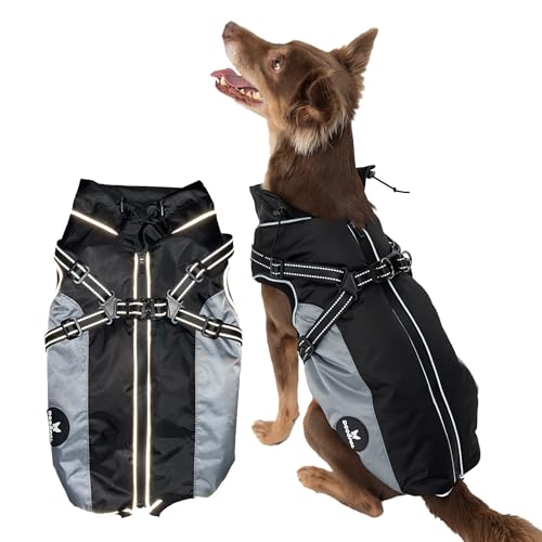 DOGOPAL Regenmantel Hund mit Integriertem Geschirr – Wasserdichter Hunderegenmantel, Winddichter Hundemantel, Reflektierende Regenjacke für Kleine & Große Hunde, Hohe Sichtbarkeit (Grau, #3)