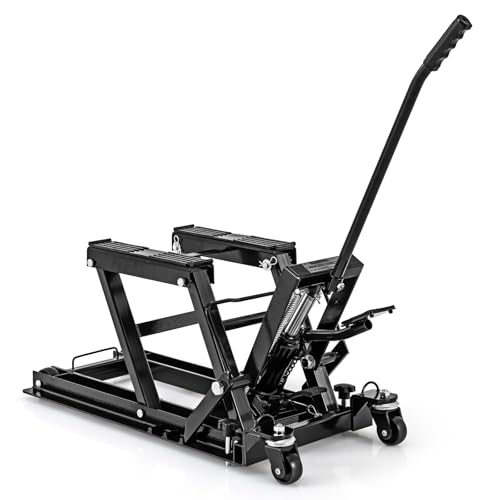 COSTWAY Motorrad Hebebühne, Motorradheber bis zu 680 kg 3-stufig höhenverstellbar, Hydraulische Motorradhebebühne für Motorräder ATVs und Quads (Schwarz)