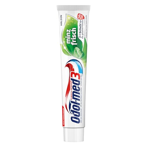 Odol-med3 Minzfrisch Zahnpasta, Zahncreme mit Minzgeschmack und 3in1 Schutz für starke Zähne, gesundes Zahnfleisch** und frischen Atem, 75ml