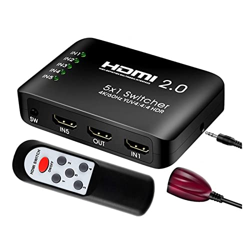 JOJIDE 2.0 Switch 4K 60Hz Splitter 3 Port Switcher Adapter mit IR-Fernbedienung for Xbox Series X PC PS5 Projektor, Fernseher, Monitor, Projektor(5X1)