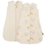 PewinGo Baby Schlafsack 0.5 TOG 2PCS aus Bio-Baumwolle für Neugeborene 0-6 Monate, Oeko-TEX Zertifiziert mit Doppelreißverschluss, Weich & Atmungsaktiv, Maschinenwaschbar (Beige)