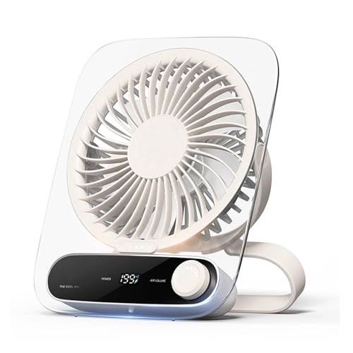Intckwan Tischventilator Leise mit 199 Stufen, Mini Ventilator Akku (3000mAh) & USB Lüfter Leise, LED-Beleuchtung, Aromatherapie, Wandmontage, Für Büro, Zuhause, Camping, Studentenzimmer - Milchweiß