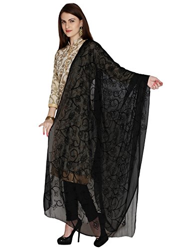 DUPATTA BAZAAR Bestickte Chiffon-Dupatta für Damen, Schwarz , One size