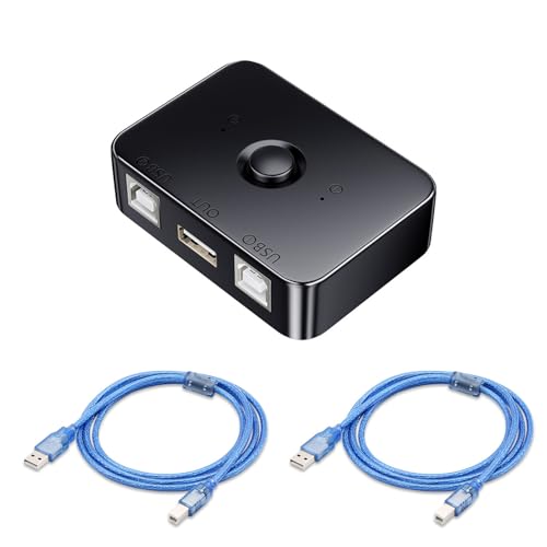USB 2.0 Printer Sharing Switch, USB Druck Umschalter Adapter, 2 Port, mit LED Licht, Inklusive 2 * 1,5m USB 2.0 Druckerkabel, 2 Computer Teilen Sich 1 Drucker Manueller Switcher